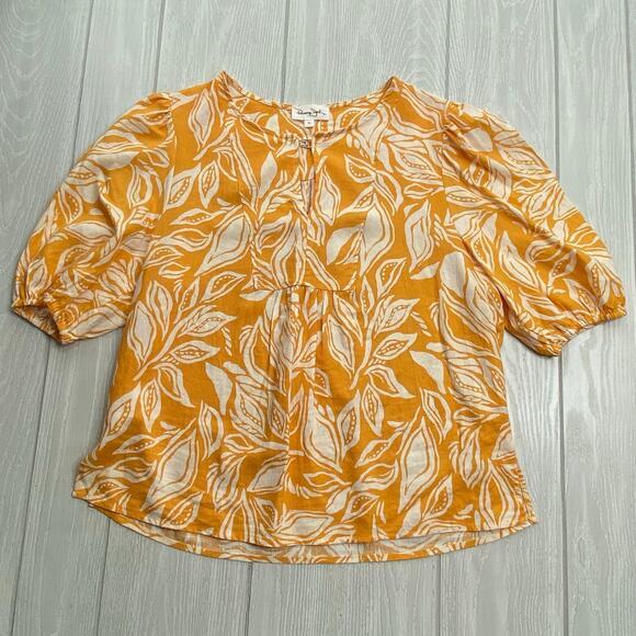 Panama Jack Women's Linen Blend Yellow & Cream Floral Blouse Top Size Medium - Picture 1 of 11